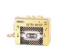 Retro Music Keyring, Small Key Cassette with 10 Songs - Musical Disc Shaped Keyring | for Backpack Bag Purse Travel Home Office Commuters Classroom and School