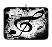 Retro Music Notes Dishes Cups Drying Mat Vintage Style Absorbent Microfibre Drying Pad for Kitchen Draining Board Counter-top Mat 18x24in