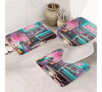 Retro Music Party Bathroom Rugs Sets 3 Piece, Soft Absorbent Memory Foam Bath Mats And U Shaped Contour Toilet Rug, Home Decoration, Quick Dry