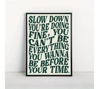 Retro Music-Themed "Slow Down" Motivational Quote Canvas Wall Art, Bedroom Pictures, Posters and Prints, Wall Painting for Living Room(with Inner frame)