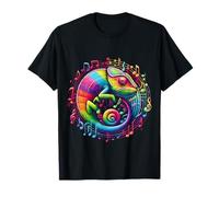 Retro Musical Chameleon Rainbow Circular Music Swirl Culture T-Shirt