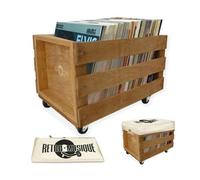Retro Musique 12 Inch Wooden Lp Crate With Wheels & Cloth Cover, Teak