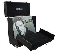 Retro musique 12" Vinyl Record Storage Case with Unique Folding Front Flap for Better Access to Your LPs,Holds up to 35 LPs, Includes 40 Vinyl Record Outer Sleeves (Black)
