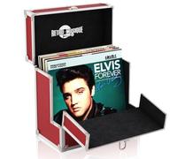 Retro Musique Aluminium 12" Vinyl Record LP Storage Case with Flip Front Flap for Better Access, Holds Up to 40 LPs, Red Suitcase
