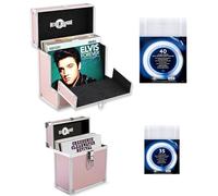 Retro musique Aluminium 12" Vinyl Record Storage Case with 40 Outer Sleeves & 7" Vinyl Record EP Storage Case with 35 Outer Sleeves (Rose Gold)