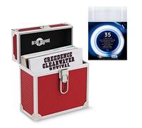Retro musique Aluminium 7" Vinyl Record EP Storage Case Holds up to 35 EPs (In PVC Sleeves) Includes 35 Vinyl Record Outer Sleeves (Red)
