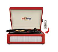 Retro Musique Bluetooth Table Top Turntable Record Player With FM Radio and Built-in Speakers includes 1 x 4GB USB (Red)