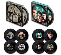 Retro Musique Set of 8 The Beatles & Elvis Presley Vinyl Coasters | Lovely Music Gifts Retro Coasters Bar Gifts For Men & Women | Fantastic Music Lover Gifts Housed In a Metal Tin