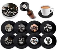 Retro Musique Set of 8 The Beatles Vinyl Coasters With Magnetic Bottle Opener | Lovely Music Coasters Bar Gifts For Men & Women | Fantastic Music Lover Gifts Housed In a Metal Tin