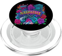 Retro Nashville Tattoo Art - Colorful Landmark Roses Guitars PopSockets PopGrip for MagSafe