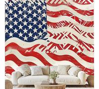 Retro National USA Flag 3D Wallpaper Red and White Wavy Stripes Wall Stickers 200x140 cm Street Art Canvas Wallpaper for Bedroom Living Room Stickers Post Murals Peel and Stick Photo Wall Art zw50x