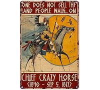 Retro Native American Metal Tin Sign Chief Crazy Horse Poster Vintage Metal Plaque Wall Decor Gift For Bathroom Restaurant Farm Bedroom Cafe School 8x12 Inch