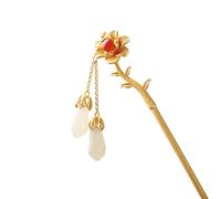 Retro Natural an Jade Orchid Tassel tiara Ancient gold crafts glossy Cheongsam hanfu accessory hair jewelry
