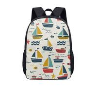 Retro Nautical Sailboat Lighthouse 17 Inch Backpack, Cartoon Maritime Seaside Print School Bag for Kids Teens Student Beach Travel (06)