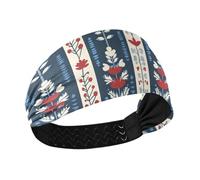 Retro Navy Blue Red Flower Pattern Cooling Sweat Headbands for Women Elastic Sweatband for Hiking Cycling Washing face Gym