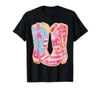 Retro Neon Cowgirl 4th of July Western Patriotic USA Flag T-Shirt