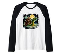 Retro Nessie Lake Night Legend Funny Cryptid Artwork Raglan Baseball Tee