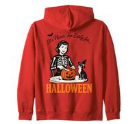 Retro Never To Early Halloween Skeleton Carving Pumpkin Zip Hoodie