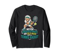 Retro Never Underestimate an Old Man Tennis Racket Long Sleeve T-Shirt