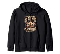 Retro Never Underestimate Old Man Still Plays Drum in His 70 Zip Hoodie