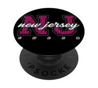 Retro New Jersey Cheer Pink Leopard Varsity State Art PopSockets Adhesive PopGrip