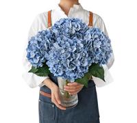 Retro New moisturizing Artificial Hydrangeas Flowers, 4PCS 21" Vintage Large Lifelike Faux Flowers, Full Fake Flowers for Outdoor Porch Bouquet Table Centerpieces Wedding Home Indoor (Grey Blue)