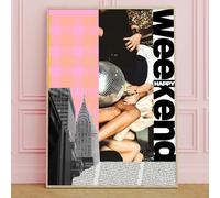 Retro New York Poster Trendy Wall Decor College Apartment Posters Retro Aesthetic Poster Prints Bar Cart Canvas Vintage Hot Pink Preppy Canvas Wall Art Funky Girl Painting for Party 16x24inch No