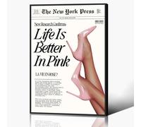 Retro Newspapaer Canvas Wall Art, Funny Life Is Better In Pink Quote Poster, Funky Pink High Heel Picture Girls Bedroom Wall Decor, Trendy News Headline Girly Dorm Apartment Art 12x16in Framed