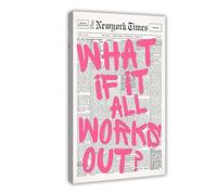 Retro Newspaper Pink Font Poster What If It All Works Out Canvas Wall Art Positive Affirming Quote Minimalist Prints Painting For Home Bedroom Dorm Wall Decor Frame-style 12x18inch(30x45cm)