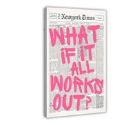 Retro Newspaper Pink Font Poster What If It All Works Out Canvas Wall Art Positive Affirming Quote Minimalist Canvas Poster Bedroom Decor Landscape Office Room Decor Gift Frame-style 12x18inch(30x45cm