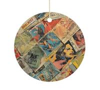 Retro Newspaper Style Ornaments 2.9 Inch Ceramic Christmas Ornaments Elegant Xmas Tree Decor, Hanging Decoration for Tree, Gift Exchange & Holiday Presents