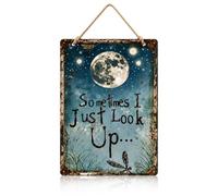 Retro Night Sky Metal Sign - Sometimes I just look up... Inspirational Wall Decor, Vintage Dragonfly & Moon Metal Tin Sign, Rustic Farmhouse Decor for Garden Patio Porch Backyard Outdoor (6 * 8in)