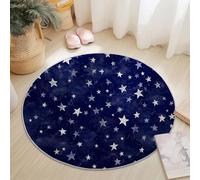 Retro Night Sky Stars Rugs Round 150 cm Living Room Modern Non-Slip Area Rug, Round Machine Washable Floor Carpet, Low Pile Soft Circle Rug for Bedroom Kids Room Decor, Dark Blue