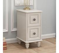 Retro Nightstand with 2 Drawers White Storage Table Stylish Bedside Table for Living Room Compact 30cm Design Functional Fur for Small Spaces