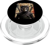 Retro Ninja Cat Graphic Warrior Vintage Japanese Art Anime PopSockets PopGrip for MagSafe