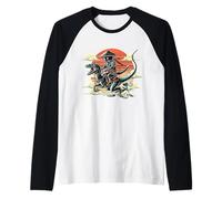 Retro Ninja Cat Riding A Dinosaur Japanese Art Cat Lovers Raglan Baseball Tee