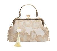 Retro No. Handbags for Women Change Purse Wallet Kiss Lock Crossbody | Silk material chain shoulder strap top handle kiss lock closure fits phone makeup cards keys small items