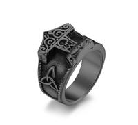 Retro Norse Mythology Celtic Knot Odin Thor's Hammer Stainless Steel Ring Men's Finger Ring Hand Jewelry