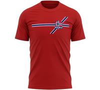 Retro Norway Mens T Shirt Norwegian Stripes Football Supporter Tee for Dad Grandad Brother Footie Fan Gift, S, Red