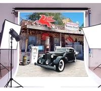 Retro Nostalgia Store Photography Backdrop Vintage 80S 90S Eatery Classic Car Background For Party Banner Girl Boy 180X120cm