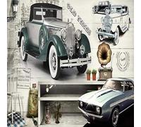Retro Nostalgic Hand Drawn Vintage Cars Classic Creative 3D Wallpaper Premium Textured Silk Study Dining Living Room Bedroom Sofa TV Wall Easy Install-150cm×105cm