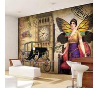 Retro Nostalgic Women Art Architecture Classic Cars 3D Wallpaper Premium Textured Silk Study Dining Living Room Bedroom Sofa TV Wall Easy Install-350cm×256cm