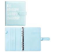 Retro Notebook Folder Savings Challenge Loose-Leaf Budget With Cash Envelopes Fund Management System(Sky Blue shell)