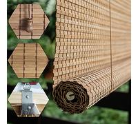 Retro o Roller Bli Natural Wood Window es Sun Protect Roll-Up ains for Doors & Balconies Side Pull Design (W130xH220cm/51x87in)