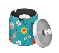Retro Oberonia Turquoise Stainless Steel Smokeless Decorative Ashtray with Lid for Indoor Outdoor Patio Table Smoking Ashtrays with Cover for Cigar Decor