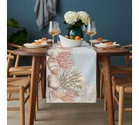 Retro Ocean Table Runner 18x72 inch Beach Red Coral Sand Cotton Linen Dining Table Runner Ideal for Dresser Kitchen Coffee Tables - Machine Washable