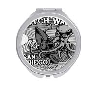 Retro Octopus Kraken Catch Surfboard San Diego Folding Make Up Mirror, Compact 2X/1X Magnification Mirror, Women Portable Travel Makeup Mirror 2.4 x 2.4 inch