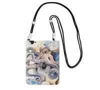 Retro Octopus Printing Small Phone Crossbody Shoulder Holsters Bag,Fits All Cell Phones,Use For Running,Walking,Biking