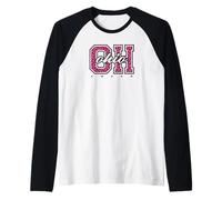 Retro Ohio Cheer Pink Leopard Varsity State Art Raglan Baseball Tee