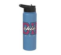 Retro Ohio Cheer Pink Leopard Varsity State Art Stainless Steel Insulated Water Bottle